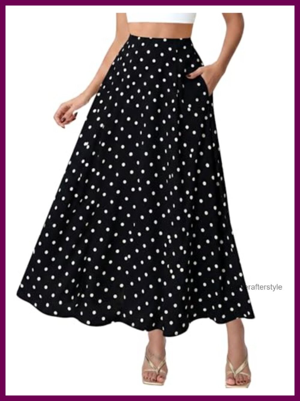 Women's Polka Dot Flowy Maxi Skirt A-Line Long Skirt with Pockets